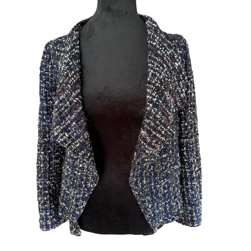 Women’s M Maison 123‎ Paris Tweed Cropped Zip Jacket Black Blue Metallic